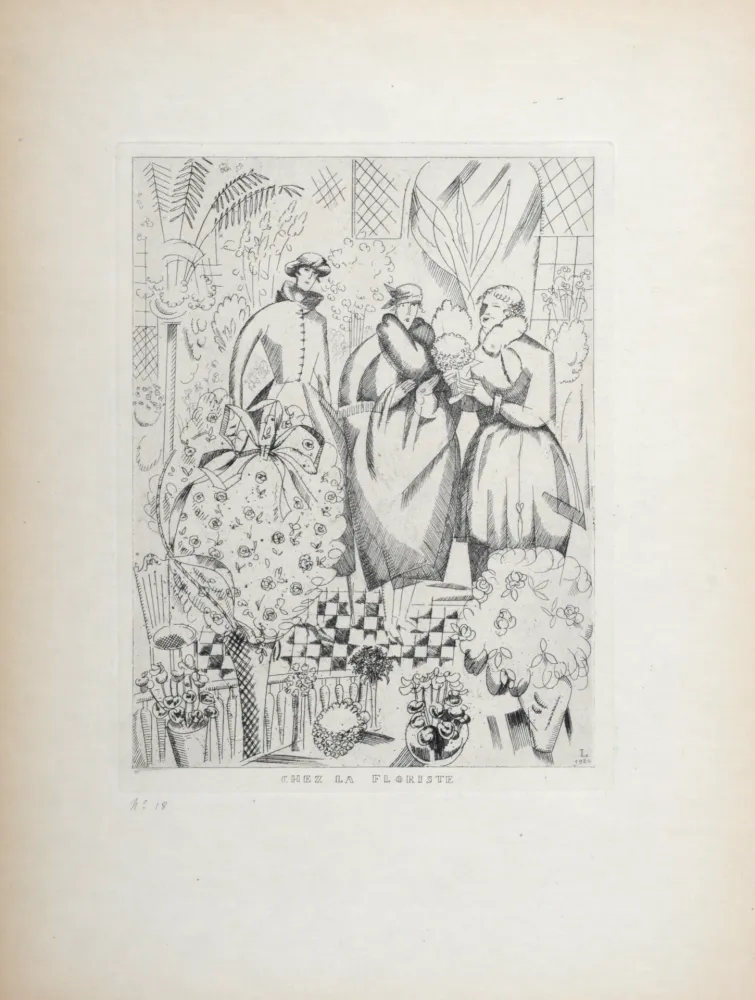 Incisione Laboureur - Chez la Floriste, 1920 