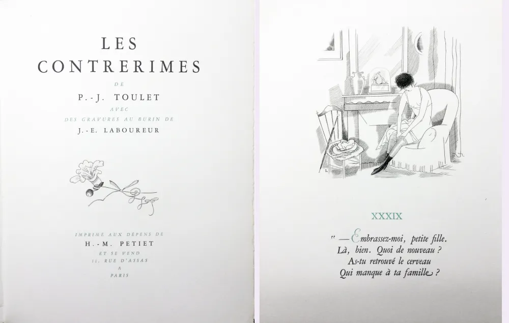 Libro Illustrato Laboureur - Paul-Jean Toulet : LES CONTRERIMES. 62 gravures originales + suite complète (1930)
