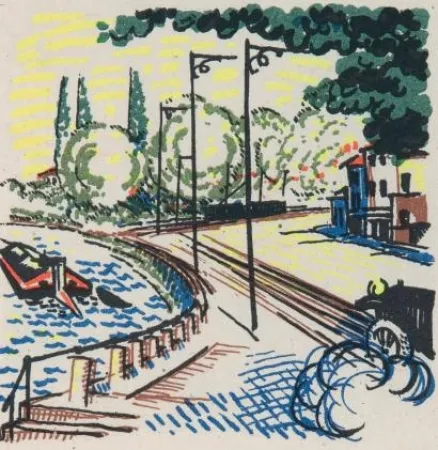 Libro Illustrato Laboureur - Promenade avec Gabrielle. Texte et images lithographiés en couleurs par Jean Giraudoux et Jean-Emile Laboureur.