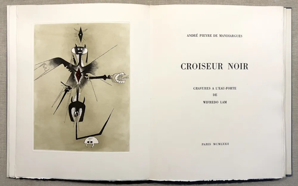 Libro Illustrato Lam - A. Pieyre de Mandiargues. CROISEUR NOIR. Avec 6 eaux-fortes de Lam et suite signée complète (1972)
