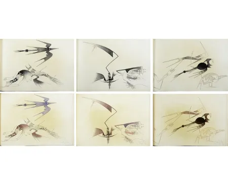 Libro Illustrato Lam - René Char. CONTRE UNE MAISON SÈCHE. 9 eaux-fortes originale + 9 la suite en couleurs signée (1975)