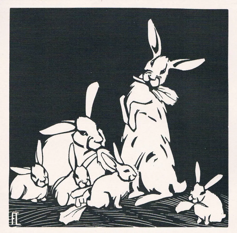 Incisione Su Legno Lang - Rabbits