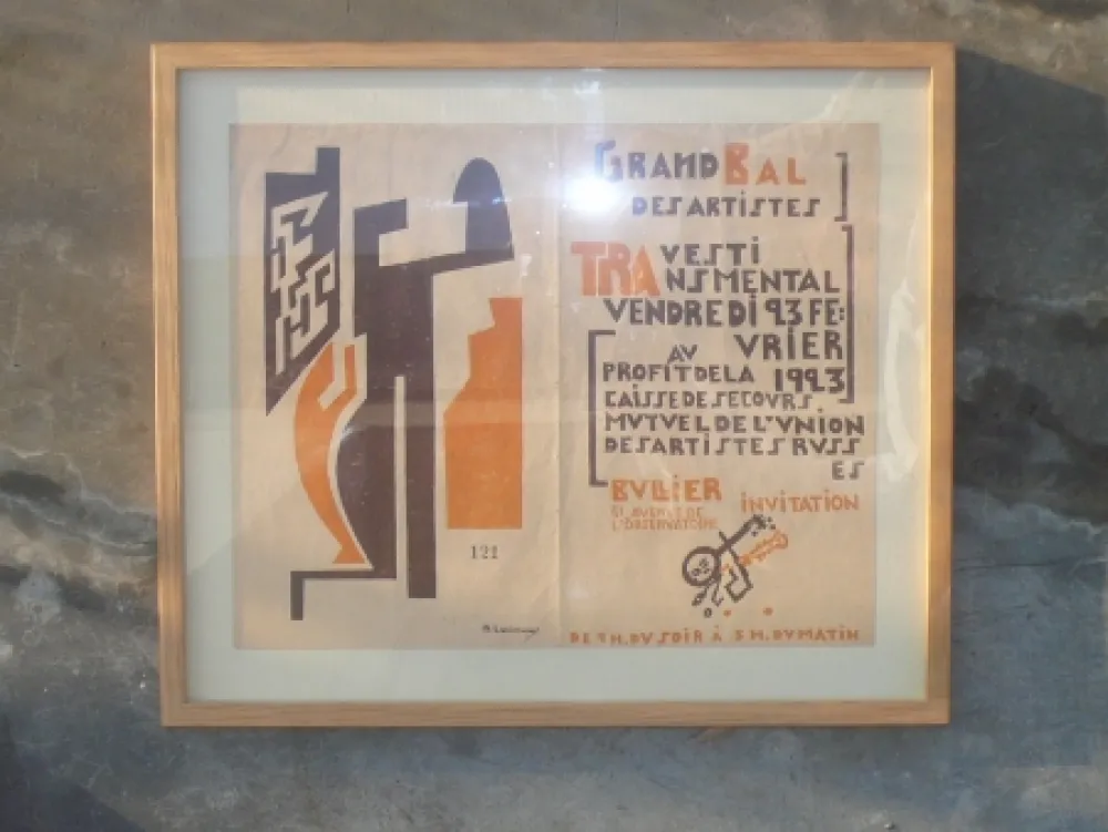 Incisione Su Legno Larionov - Invitation pour le grand bal des artistes travesti transmental