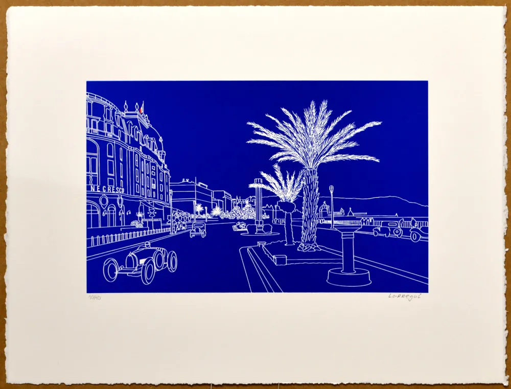 Linoincisione Larregui - Nice - Promenade des Anglais