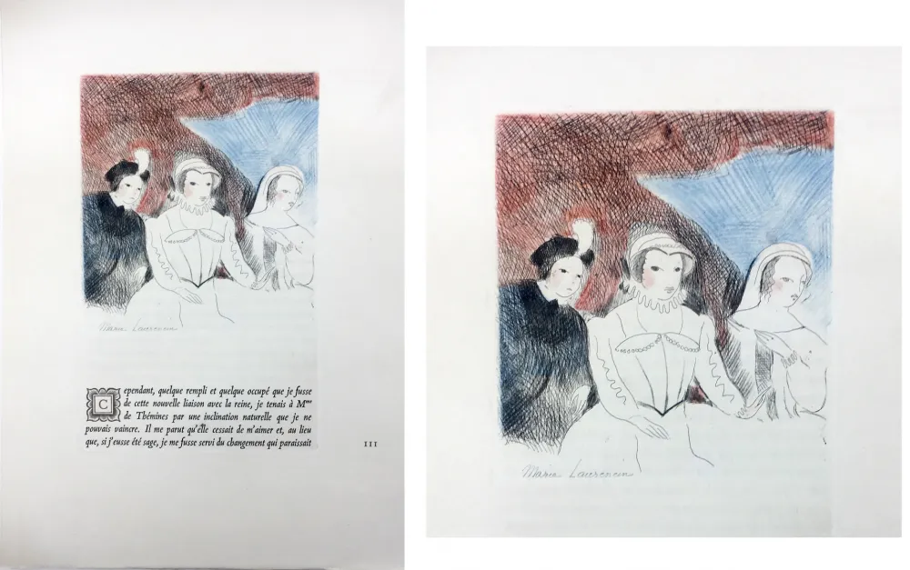 Acquaforte Laurencin - LA PRINCESSE DE CLÈVES (Pl. VII signée au crayon). 1947