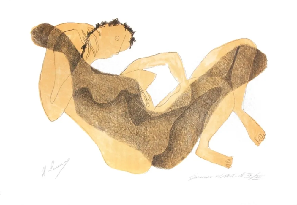 Litografia Laurens - Femme allongée au bras levé (1950)