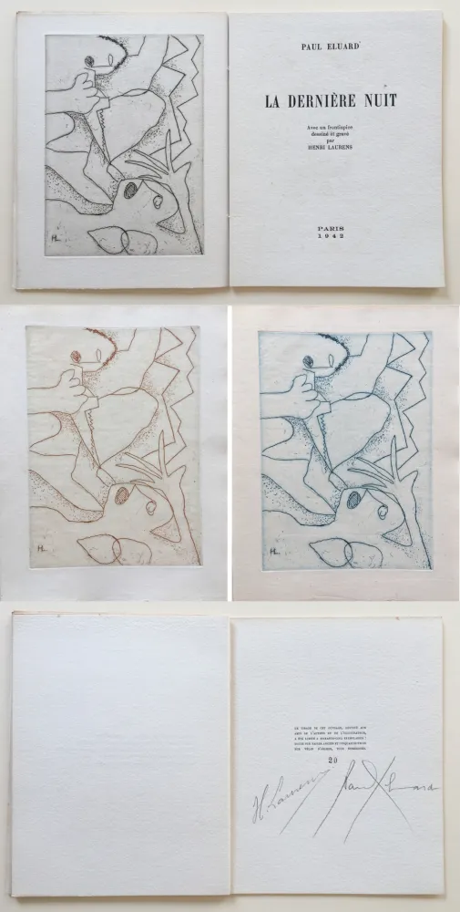 Libro Illustrato Laurens - Paul Éluard : La Dernière Nuit. Avec un frontispice gravé par Henri Laurens (1942).