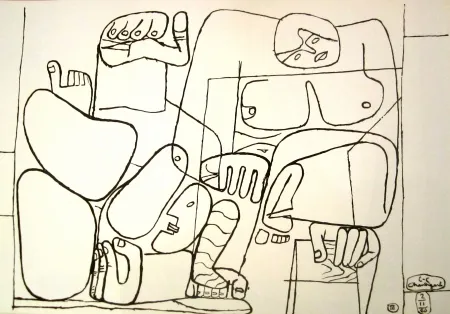 Litografia Le Corbusier - Black and White lithograph from the Portofolio “Cortège” - 1939. Fall of Barcelona