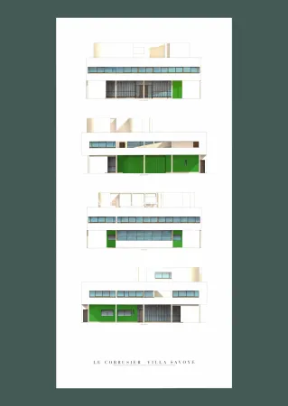 Litografia Le Corbusier - Le Corbusier: 'Villa Savoye, Four Elevations' Offset-lithograph
