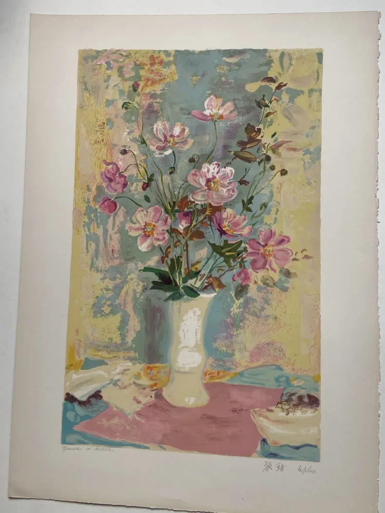 Litografia Lê Phô - Bouquet sur le napperon rose