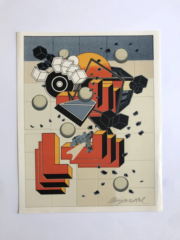 Litografia Le Yaouanc - Un chantier (Le métier de bâtisseur I)