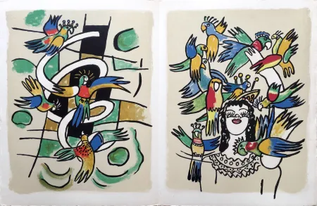 Litografia Leger - LA REINE DES PERROQUETS (CIRQUE. 1950)