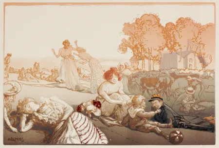 Incisione Su Legno Lepere - Sonntag vor den Thoren von Paris  (Bucolique moderne)