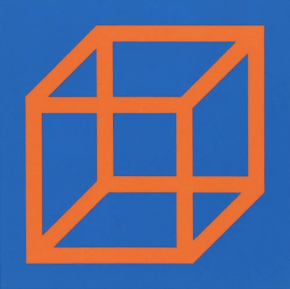 Linoincisione Lewitt - Cubes in Color on Color (Blue/Orange)