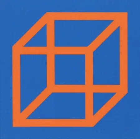 Linoincisione Lewitt - Cubes in Color on Color (Blue/Orange)
