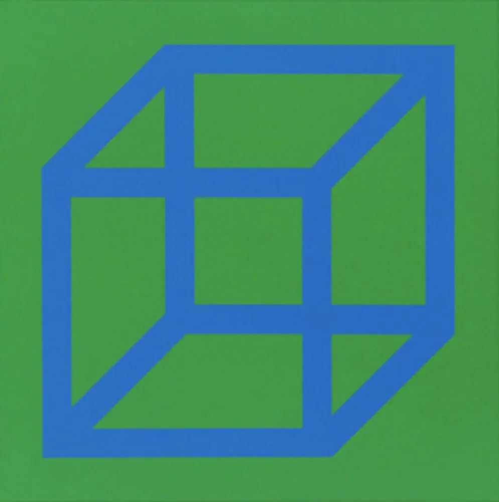 Linoincisione Lewitt - Cubes in Color on Color (Green/Blue)