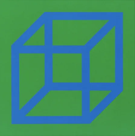 Linoincisione Lewitt - Cubes in Color on Color (Green/Blue)