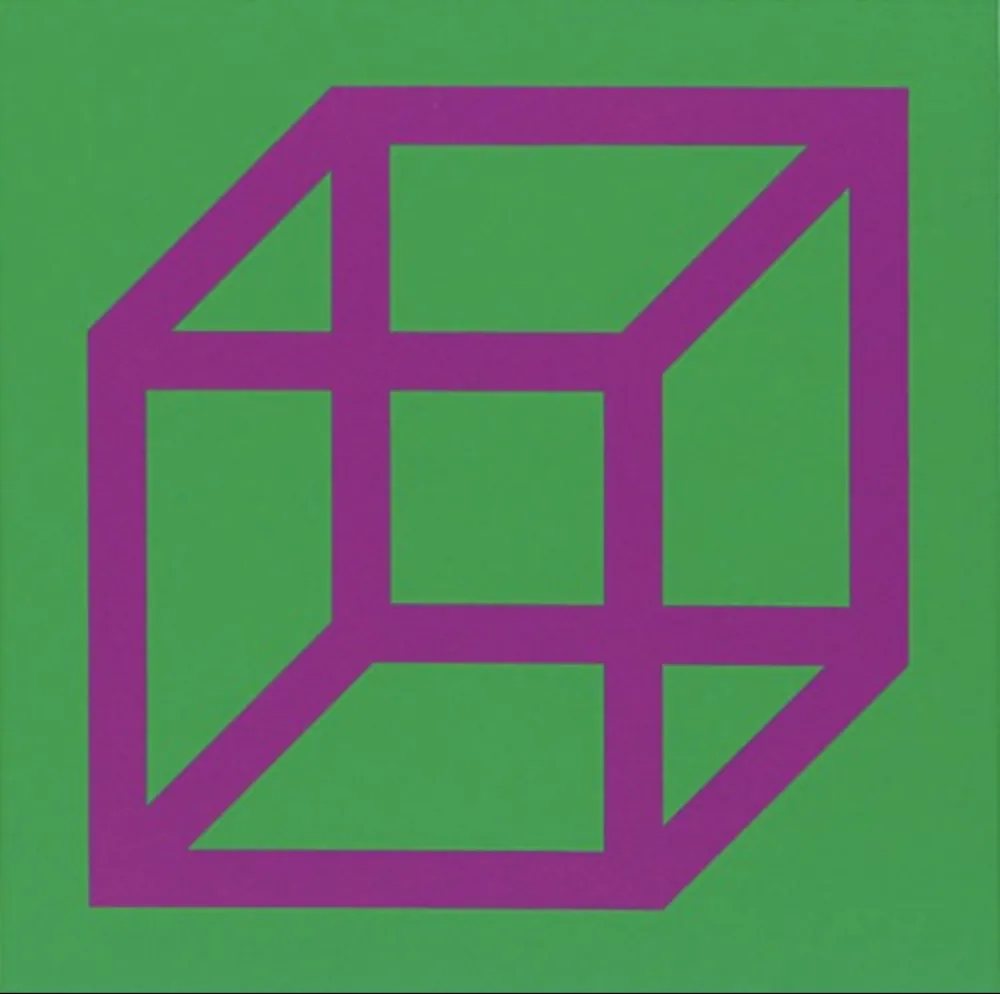 Linoincisione Lewitt - Cubes in Color on Color (Green/Purple)