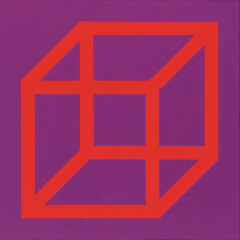 Linoincisione Lewitt - Cubes in Color on Color (Purple/Red)