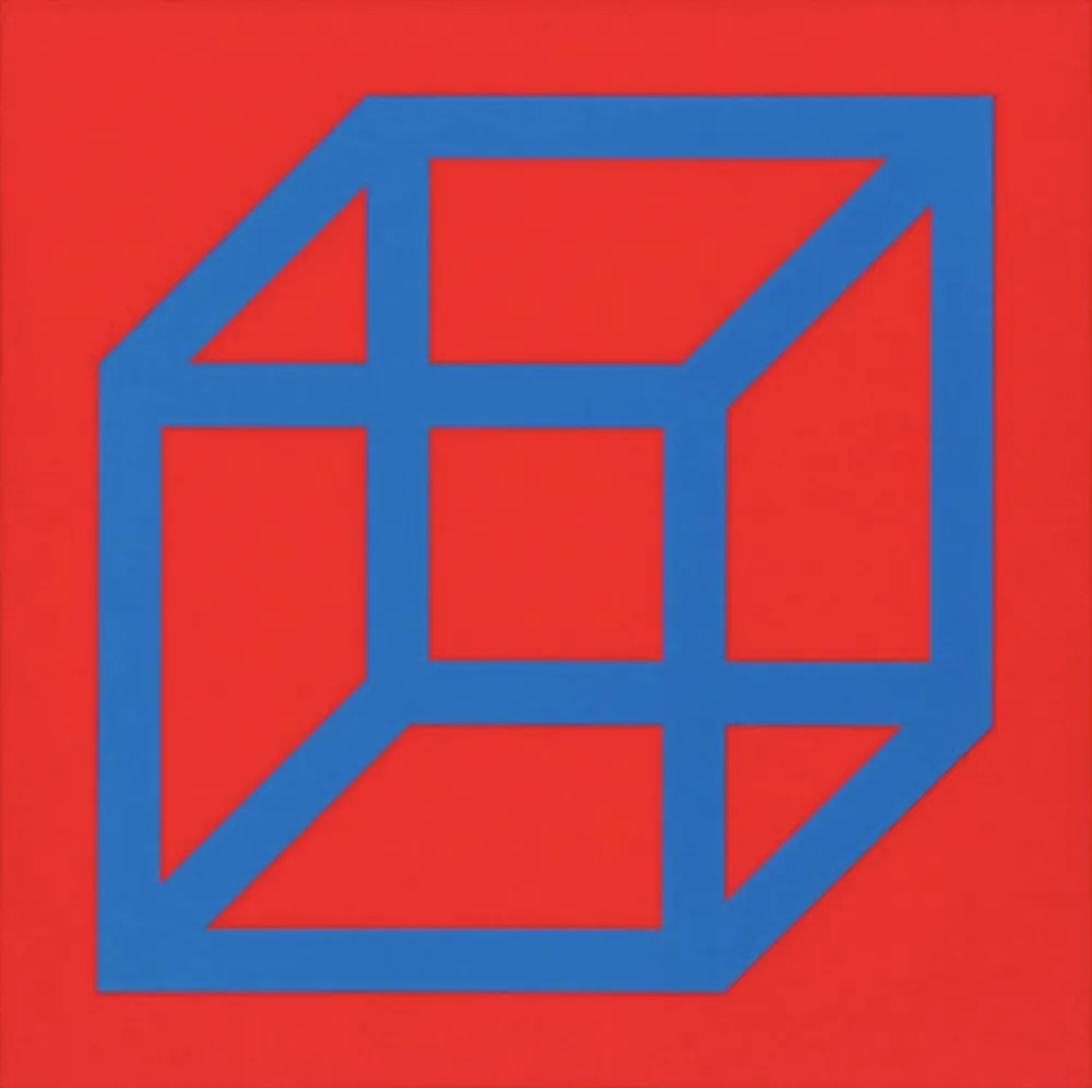 Linoincisione Lewitt - Cubes in Color on Color (Red/Blue)