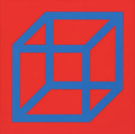 Linoincisione Lewitt - Cubes in Color on Color (Red/Blue)