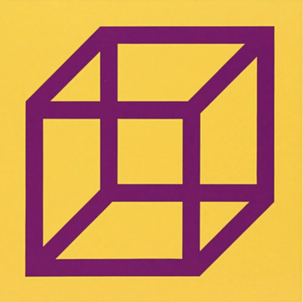Linoincisione Lewitt - Cubes in Color on Color (Yellow/Purple)