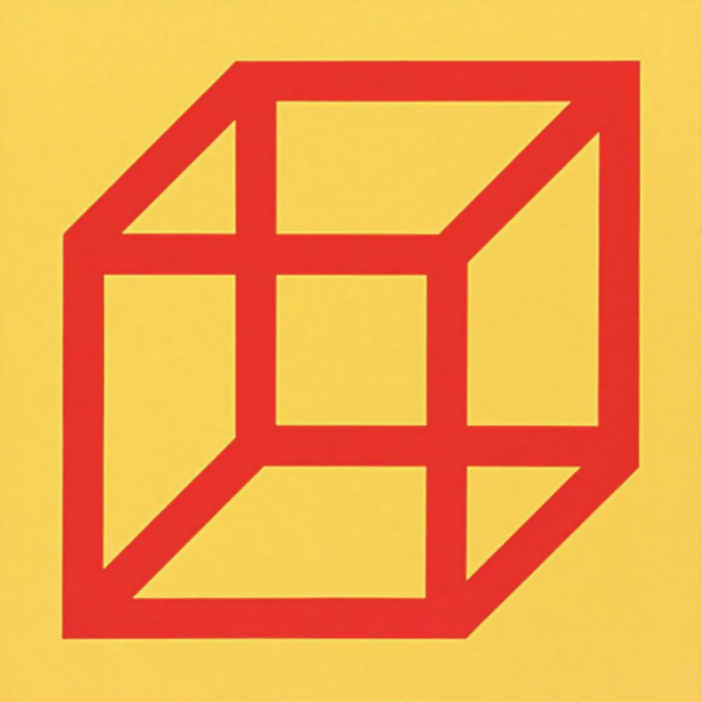 Linoincisione Lewitt - Cubes in Color on Color (Yellow/Red)