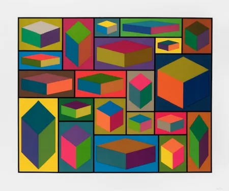 Linoincisione Lewitt - Distorted cubes  - planche 2