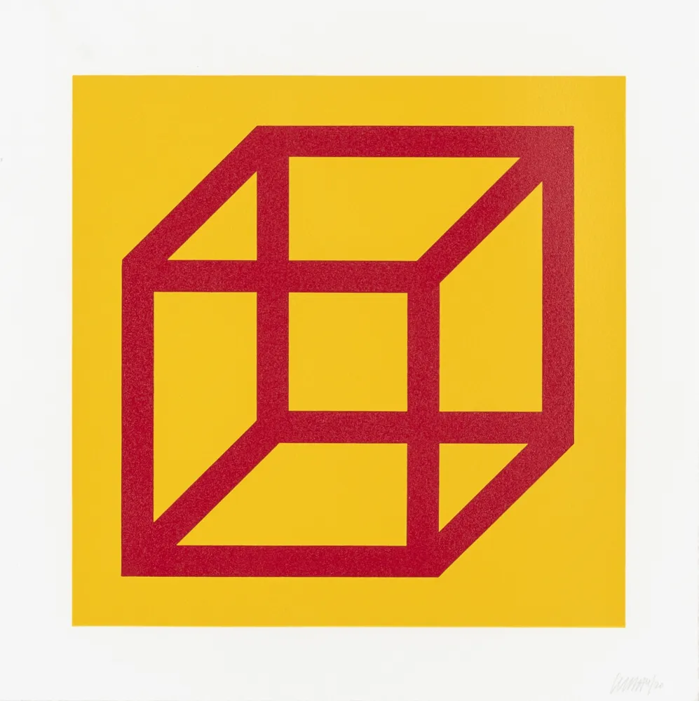 Linoincisione Lewitt - Open Cube in Color on Color Plate 01 