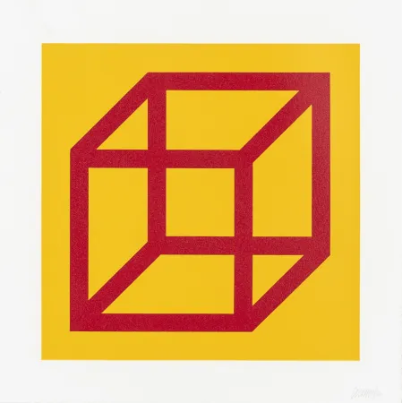Linoincisione Lewitt - Open Cube in Color on Color Plate 01 