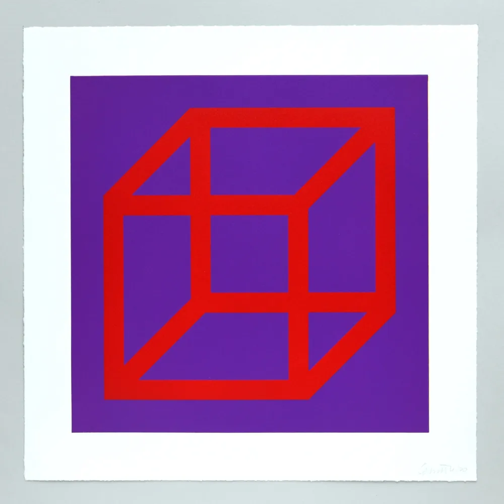 Linoincisione Lewitt - Open Cube in Color on Color Plate 05