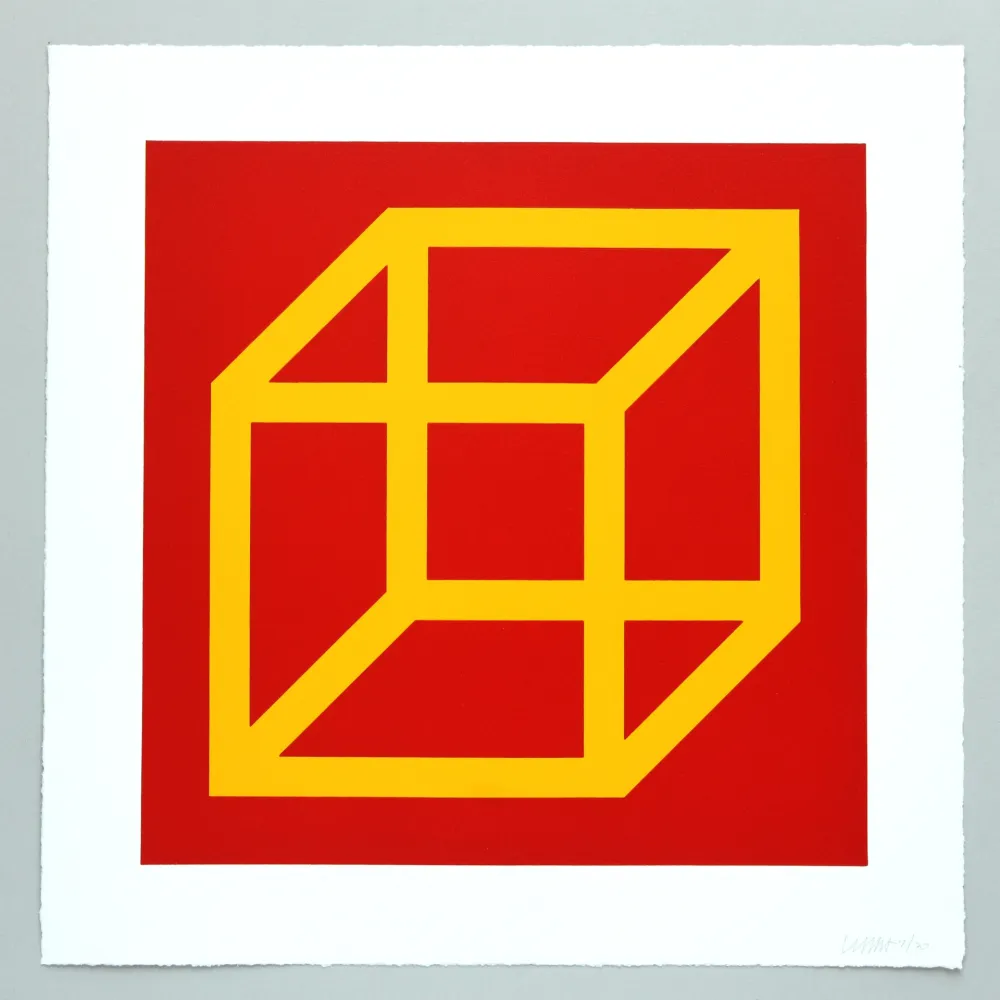 Linoincisione Lewitt - Open Cube in Color on Color Plate 10
