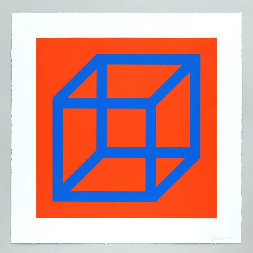 Linoincisione Lewitt - Open Cube in Color on Color Plate 11