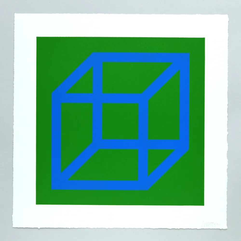 Linoincisione Lewitt - Open Cube in Color on Color Plate 12