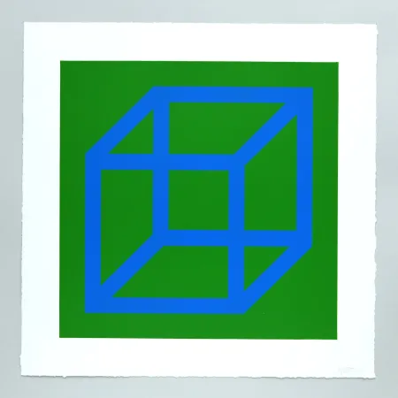 Linoincisione Lewitt - Open Cube in Color on Color Plate 12