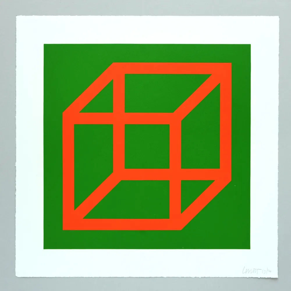 Linoincisione Lewitt - Open Cube in Color on Color Plate 16