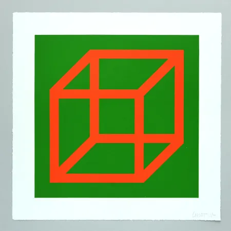 Linoincisione Lewitt - Open Cube in Color on Color Plate 16