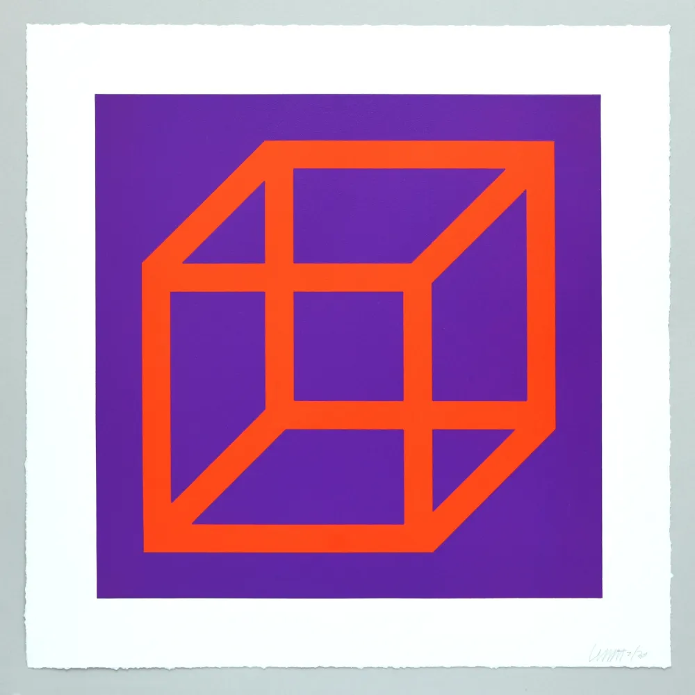 Linoincisione Lewitt - Open Cube in Color on Color Plate 17