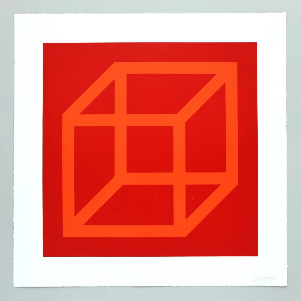 Linoincisione Lewitt - Open Cube in Color on Color Plate 18