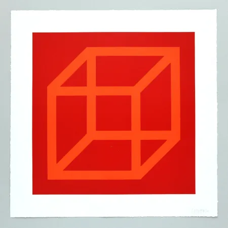 Linoincisione Lewitt - Open Cube in Color on Color Plate 18