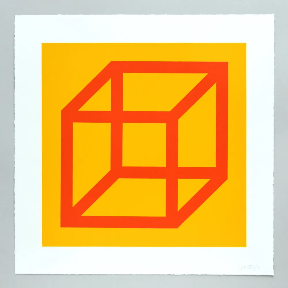 Linoincisione Lewitt - Open Cube in Color on Color Plate 19