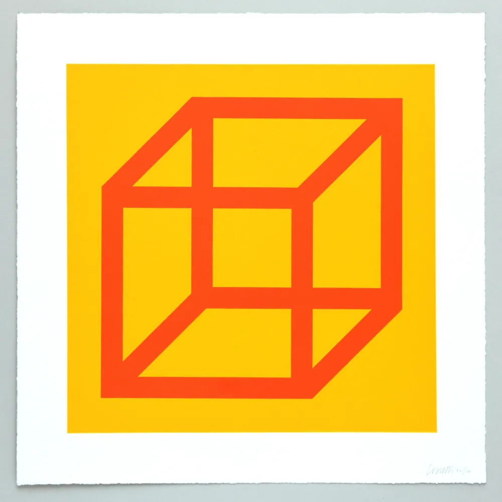 Linoincisione Lewitt - Open Cube in Color on Color Plate 19