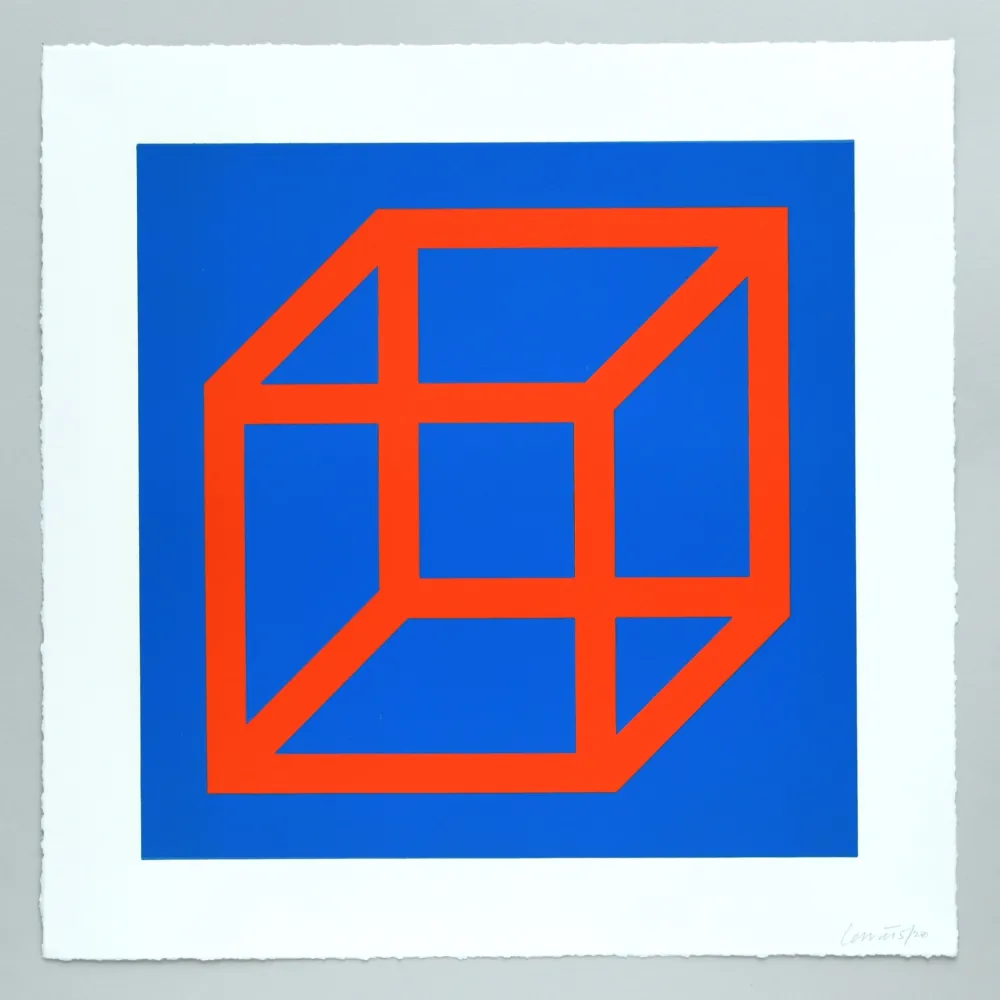 Linoincisione Lewitt - Open Cube in Color on Color Plate 20