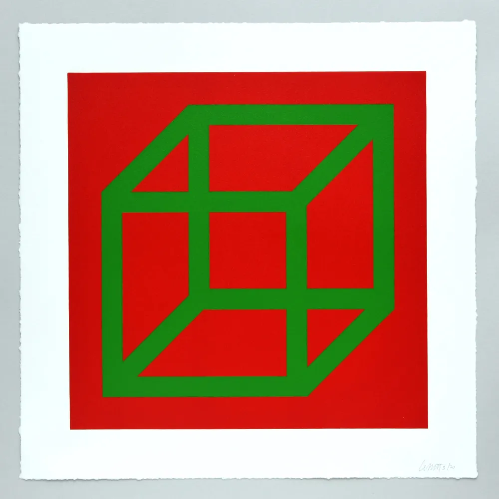 Linoincisione Lewitt - Open Cube in Color on Color Plate 22