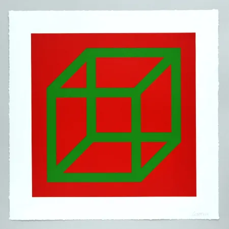 Linoincisione Lewitt - Open Cube in Color on Color Plate 22