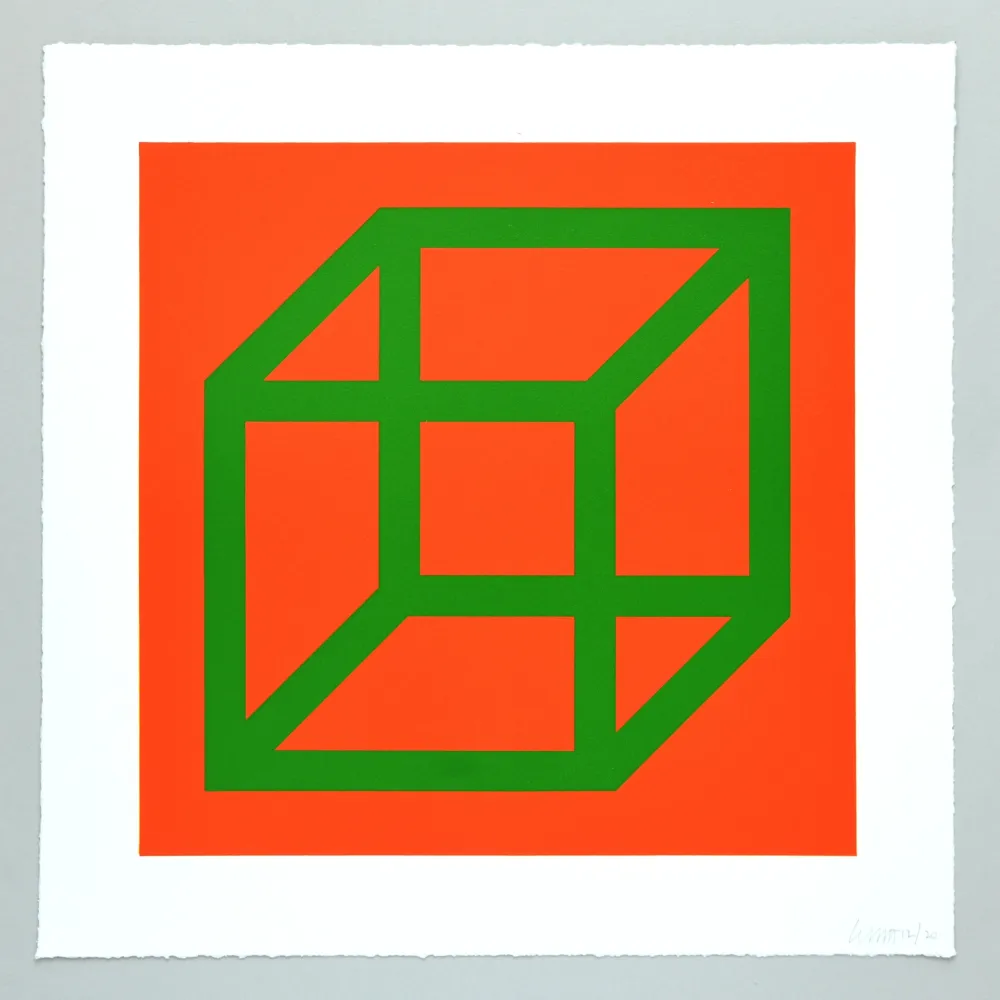 Linoincisione Lewitt - Open Cube in Color on Color Plate 25