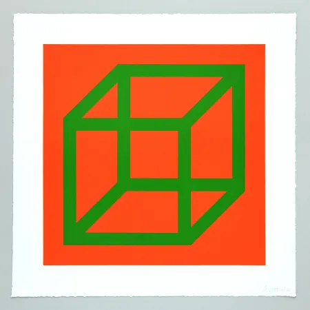 Linoincisione Lewitt - Open Cube in Color on Color Plate 25