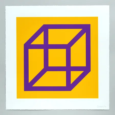 Linoincisione Lewitt - Open Cube in Color on Color Plate 27