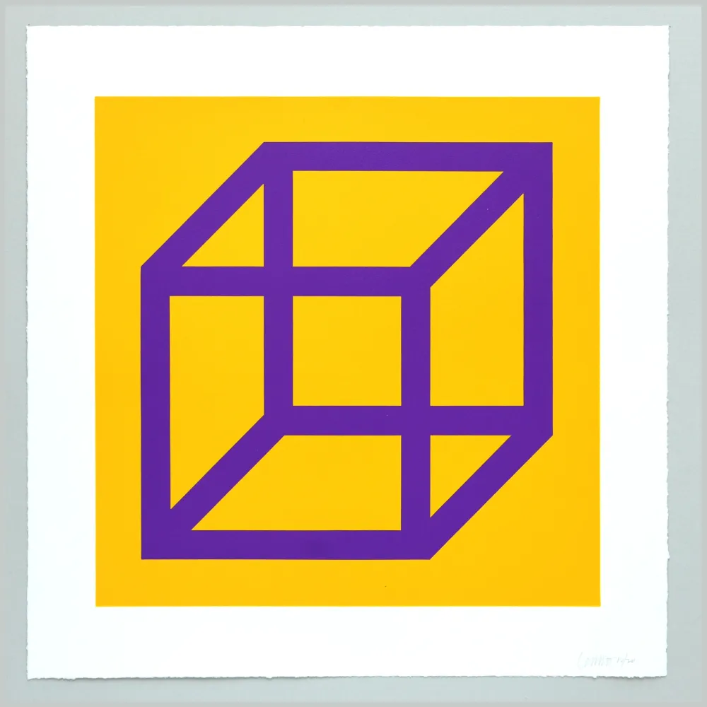 Linoincisione Lewitt - Open Cube in Color on Color Plate 27