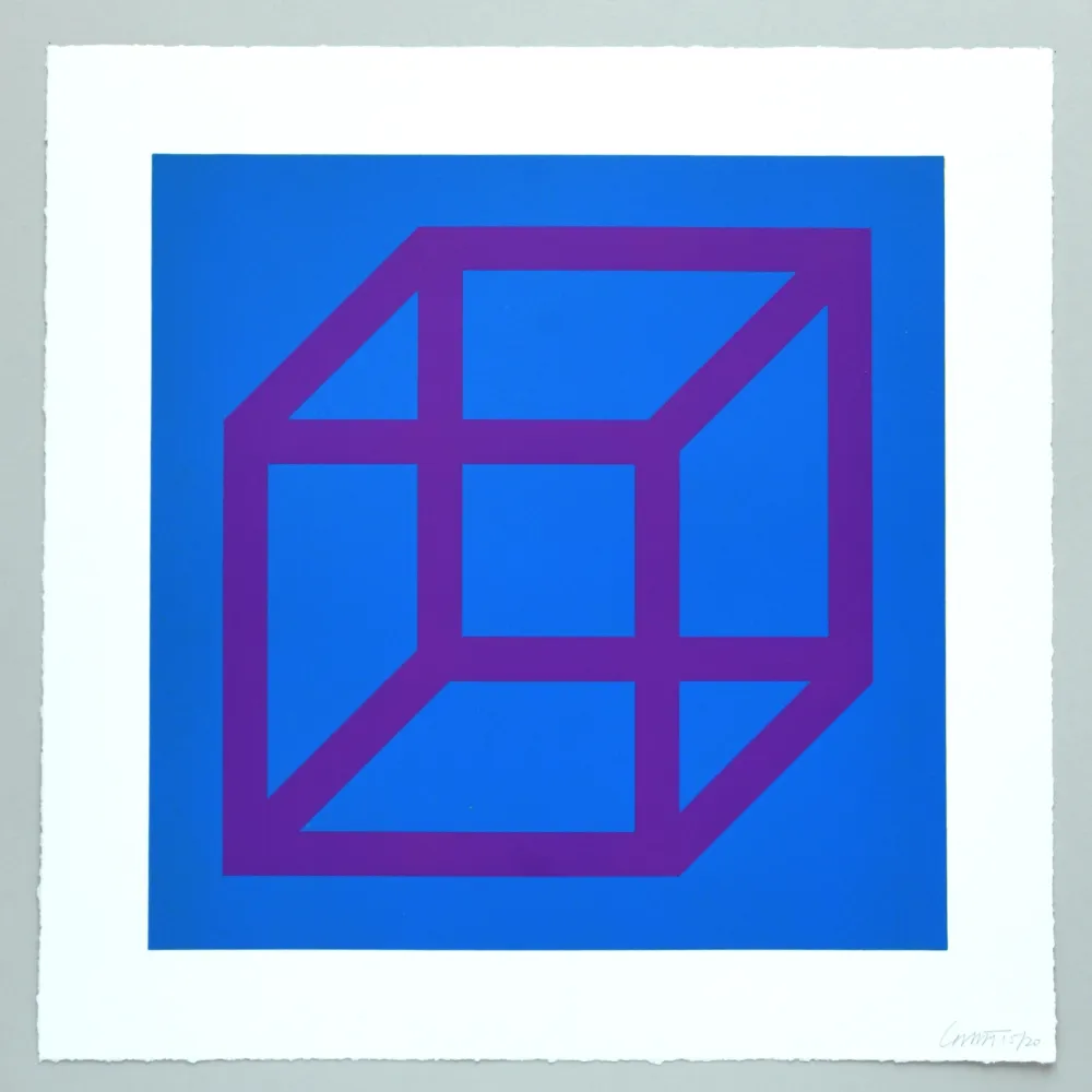 Linoincisione Lewitt - Open Cube in Color on Color Plate 28